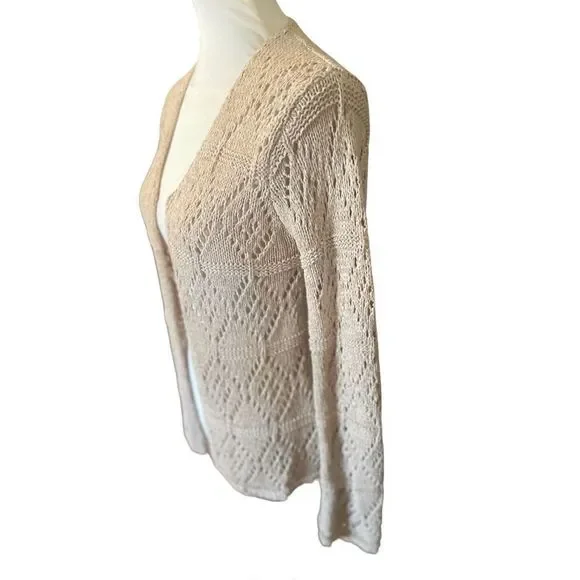 BCBG Maxazaria Beige Long Sleeve Knitted Open Cardigan Size Medium - Picture 8 of 10